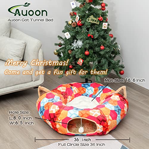 AUOON Cat Donut Tunnel with Bed for Kitten Puppy Rabbit Ferret, Orange - color: Orange