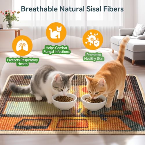 3-in-1 Sisal Cat Scratcher Mat 23.6x15.7 – Durable Scratch Rug for Floor & Wall with Sticker Tape, Protects Couch, Carpet & Furniture, Anti-Slip, Pet-Safe for Indoor/Outdoor Cats, Golden Afterglow - color: GoldenAfterflow