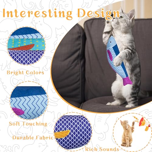 Soft Catnip Toys Fish, 3 Pack Bell Sound Cat Toys for Indoor Cats - color: Kingfish