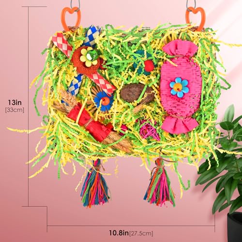 KATUMO Bird Toy, Large Size Grass Mat Foraging Shredding Hanging Toy - color: Yellow