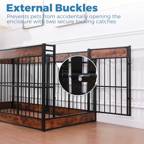 Large Furniture Style Dog Playpen, 32" H Dog Pen with Door, 12 Panels - color: Rustic Brown, style: 12 Panels (31.5" High)