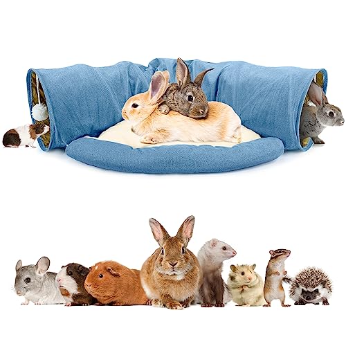BWOGUE Bunny Tunnel Bed, 2-in-1 Collapsible Rabbit Tunnel Hideout with Mat - color: Blue