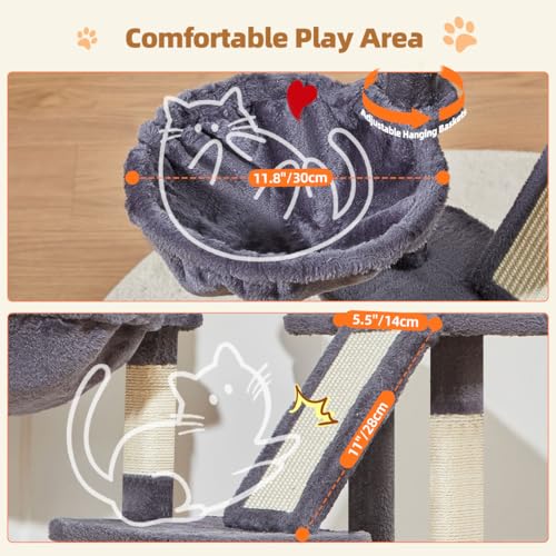Taoqimiao Cat Tree, 38.5In Cat Tower for Indoor Cats, Suitable for Kittens - color: Smoky Gray, size: 38.5 Inches