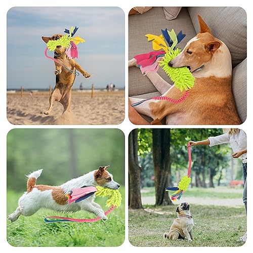 wodoca Dog Tug Toys - Aggressive Chewer Rope Toy for Large Dogs - color: Green Chenille, Pink Webbing