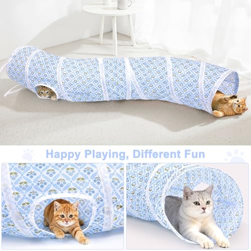 Glittme S-Shape Cat Tunnel, Foldable Cat Tunnels for Indoor Cats - color: Blue Flowers