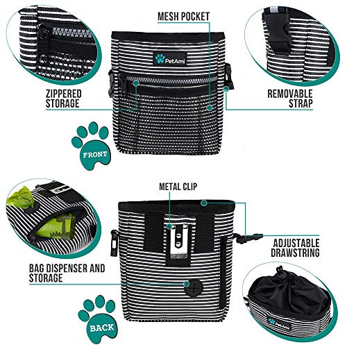 PetAmi Hands Free Dog Treat Pouch for Training and Walking, Stripes - color: Black Stripes