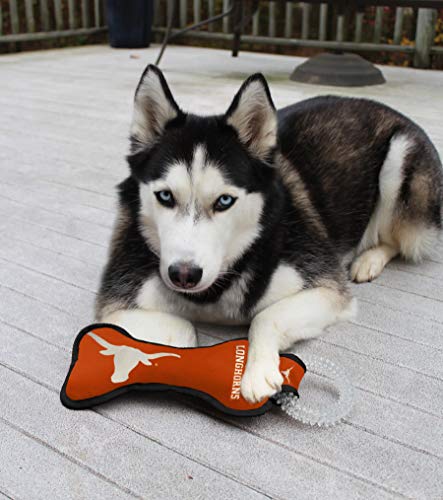 Pets First NCAA Texas Longhorns Dental Dog TUG Toy with Squeaker. Tough PET Toy for Healthy Fun, Teething & Cleaning Pets Teeth & Gum - color: Texas Longhorns
