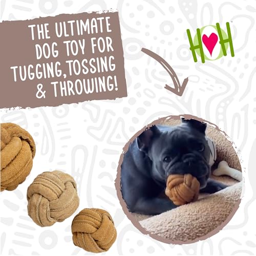 HuggleHounds Huggle-Hide Knotted Bone - Leather Dog Toys for Aggressive Chewers, Interactive for Small or Large Breeds, Tough & Durable - Knotted Leather Ball, Large - size: Large, style: Knotted Leather Ball