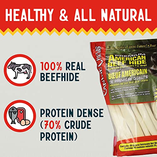 Canine Chews 10-11" Rawhide Bones for Large Dogs, Durable USA Beefhide Dog Rawhide Chews, Retriever Rolls 20 Pack (5 lbs) - size: 20 Count (Pack of 1)