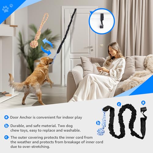 LOOBANI Outdoor Bungee Tug Toy, Interactive Dog Door/Tree Hanging Toys - color: Blue+Orange