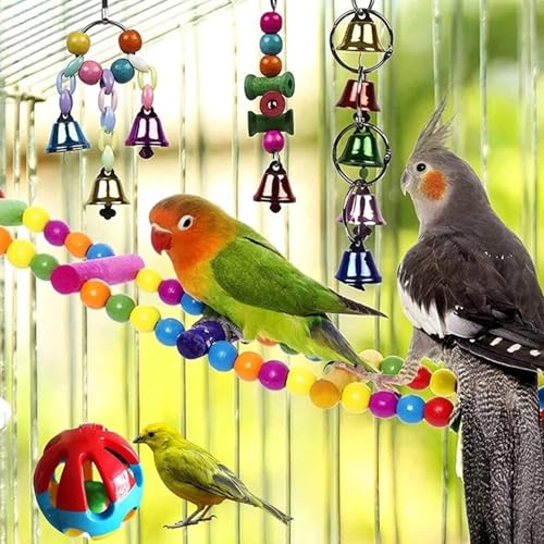 Bird Swing Standing Chewing Training Hanging Toy Hammock Climbing Ladder Drawbridge Birdie Perches Platform for Conure,Cockatiel,Mynah,Love Birds,Finches,Budgerigar,Pigeon - size: 6pcs