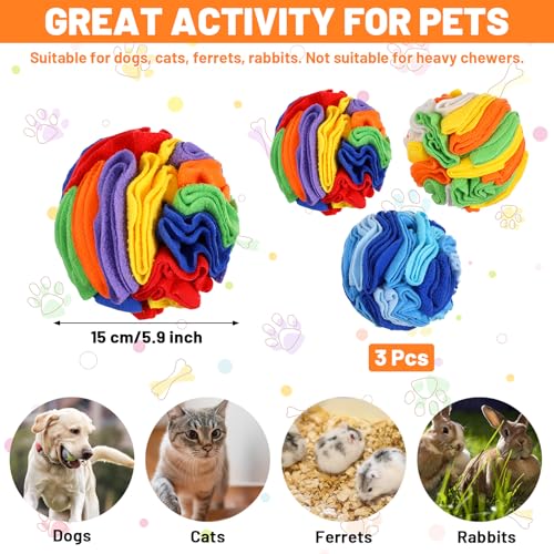 3 Packs Snuffle Ball for Dogs - Sniffle Interactive Treat Ball, Stress Relief, Slow Feeder, Puzzle Toy for Small Medium Dogs Cats, Soft Polar Fleece, Rainbow, Vitality Orange & Ocean Blue, 5.9 Inches - size: 5.9 inches