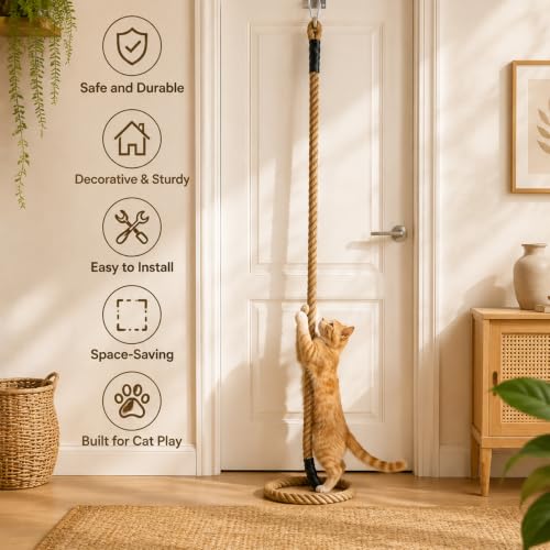 1.38" x 6.56Ft Cat Climbing Rope for Ceiling & Wall Mounted,Cat Climbing Sisal Rope Furniture Pole Scratching Post for Indoor and Outdoor Cats Scratching Playing