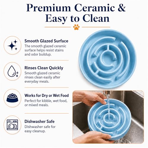 Ceramic Slow Feeder Dog Bowl 1.5 Cup Puzzle Dish for Small Medium Dogs - color: Ceramic-Blue