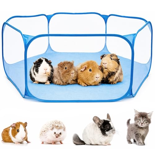 Rypet Guinea Pig Playpen Pop-Up, Outdoor Yard Fence for Small Pets,Blue - color: Blue, style: Open Top Playpen