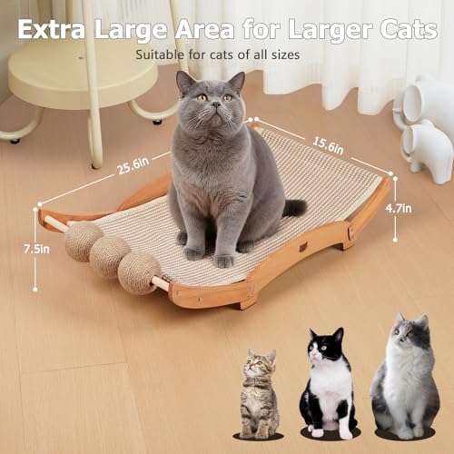 3 in 1 Sisal Cat Scratcher Bed, Solid Pine Cat Scratcher with Balls (Wood) - color: Wood, size: Extra Large