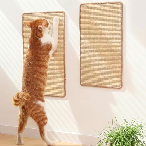 FUKUMARU 2 Packs Cat Scratching Mat, 19.6 x 11.8 Inch Cat Scratcher Pad - color: Beige-2 Packs 19.6 x 11.8 Inch