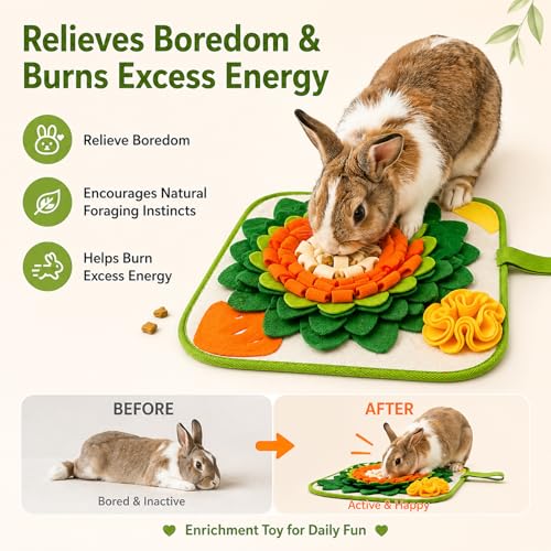 Rabbit Foraging Mat Interactive Bunny Snuffle Mat for Small Animals - color: Orange and Green
