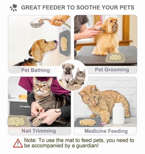 2 PCS Licking Mat for Dogs & Cats with Suction Cups, Dog Slow Feeder Lick Pat for Anxiety Relief, Dog Toys Feeding Mat for Butter Yogurt Peanut, Pets Bathing Grooming Training Mat (7.9''*7.9'') - color: Grey&Beige Square
