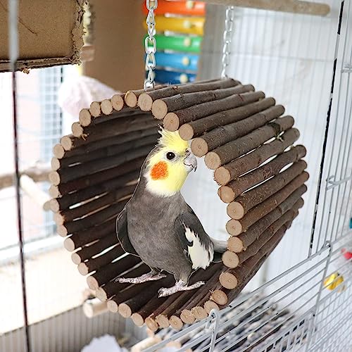 Bird Parrot Swing Toys, Hanging Bird Tree Caves, Natural Apple Wood Parrot Hammock, Bird Cage Accessories, Suitable for Little Bird Parakeets Cockatiels Lovebirds Hamster Rat (6.49" in Diameter) - color: Metal Chains Style, size: Small