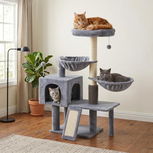 Smouatou Cat Tree with Cat Condo and Two Hammocks, Cat Tower with Scratching Posts and Scratching Pads Cat Toys, Grey - color: grey2, size: Small