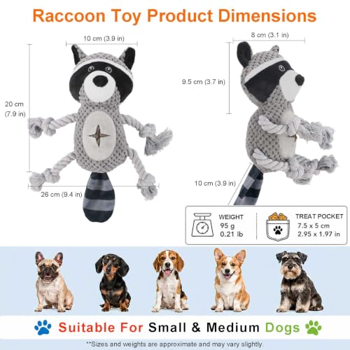 Dog Squeaky Chew Toy, Plush Crinkle Rope Dog Toy - Gray Raccoon - color: Gray Raccoon