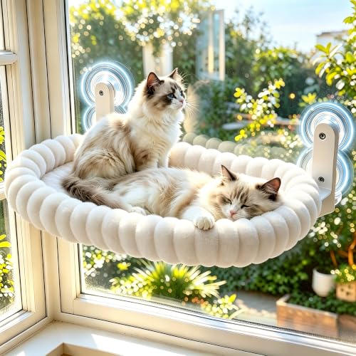 Cat Window Perch - Cordless Cat Window Hammock with 4 Strong Suction Cups, Ultra Soft Window Perch for Cats Inside - 2 in 1 Cats Window Bed Detchable & Washable Cushion 23.3 * 15.8in(White) - color: White