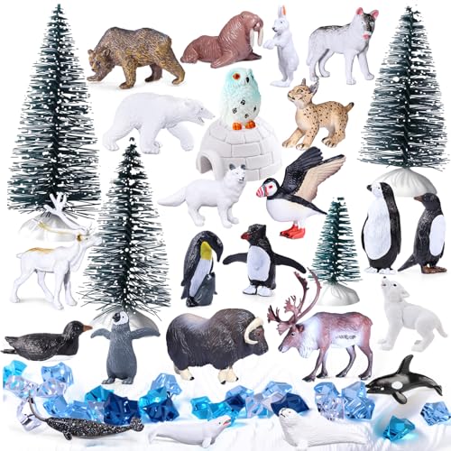 SIENON 60Pcs Mini Arctic Figures with Winter Animals Toy for Kids - style: Polar