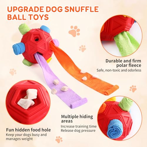 Dog Snuffle Ball Toy, Interactive Dog Puzzle Ball, Encourage Natural Foraging Skills Slow Feeder Training Dog Sniff Toy (Red)