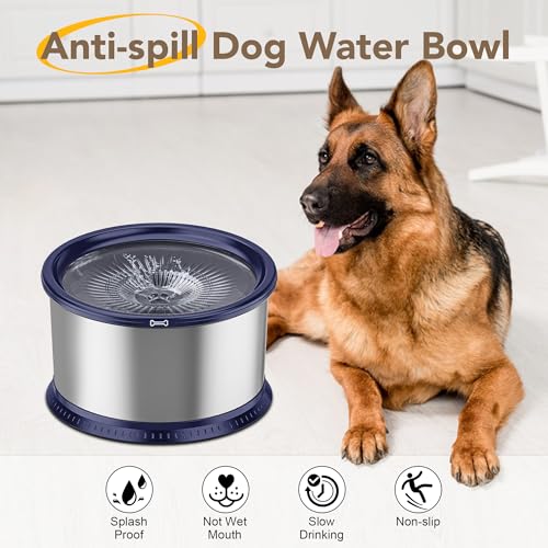 4.5L Stainless Steel Dog Water Bowl, No Spill Water Bowl for Dogs - color: Blue, size: 4.5L