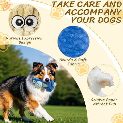 Squeaky Stuffed 3PCS Dog Toys, Chew for Large Medium Small Breeds - color: Blue&Khaki&White
