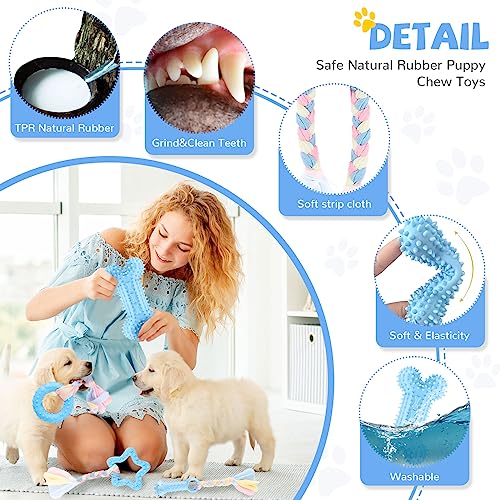BAEJMJK 6 Pack Puppy Teething Toys Blue Small Breed Dog Chew Toys with Rope Cute Plush Squeaky Dog Toys Soft Rubber Puppy Toys Set for Cleaning Teeth Interactive Pet Doggy Bone Toys - color: Blue