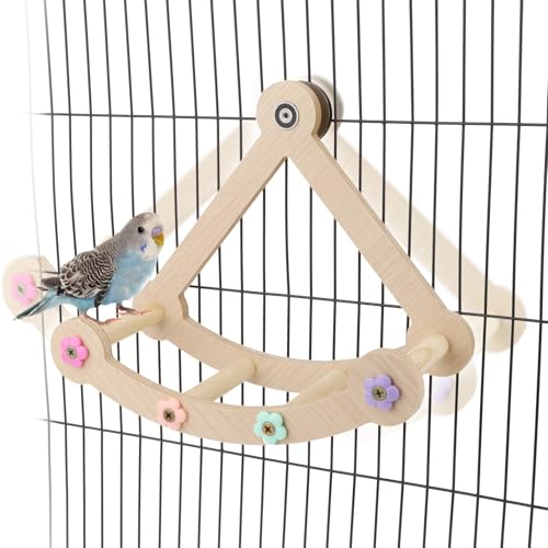 Bird Swing Toy Multilayer Bird Playground Natrual Wooden Activity Toy for Parakeets, Cockatiels, Conures, Lovebirds Cage Perch Stand with Chew Toys & Climbing Ladders (9.4x3.9x7.9 Inch)