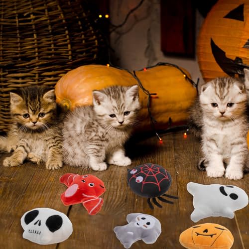 6pcs Halloween Catnip Toy，Indoor Pumpkin Ghost Shaped Cat Toy Plush Interactive Chew Bite Toys for Cat Kitten Indoor Festive Holiday Cat Lover Gift - color: Halloween