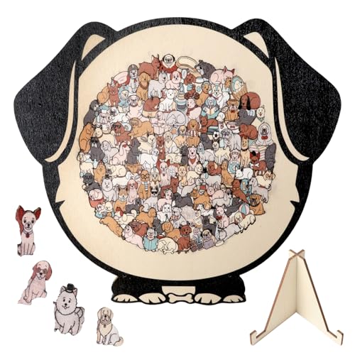 Dog Shaped Wooden Jigsaw Puzzle for Adult, 135 Pcs Wood Puzzle with Frame - color: Dog-morandi