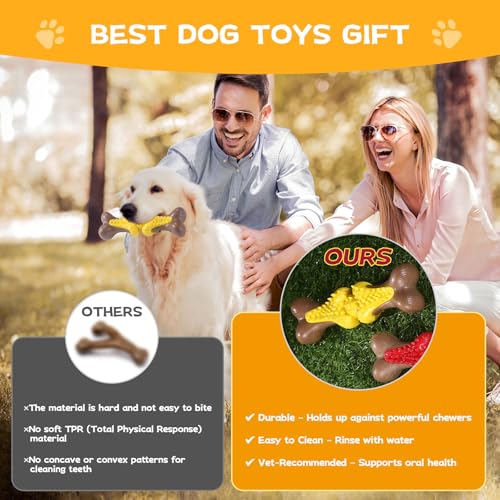 Durable Dog Chew Toys for Large Dogs - Tough Bone-Shaped Dental Chew with TPR Rubber & Wood Fiber, Teething & Aggressive Chewer Toys for Medium/Large Breed, Long-Lasting Teeth Cleaning & Stimulation - color: Yellow