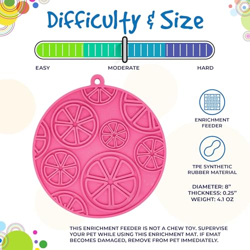 SodaPup Citrus Round eMat – Durable Enrichment Feeder Lick Mat for Dogs & Cats, Non Toxic Pet Safe Food Safe Material, Made in USA, Slow Feeder for Calming & Digestive Health - color: Pink Citrus eMat