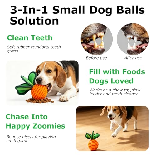 2 Pack Small Dog Chew Balls, 2.2 Inch Squeaky Treat Dispensing Toy, Interactive Puppy Ball Toy for Anxiety Relief & Boredom Reduction, Durable Pet Chew Toy for Fetching, Tugging and Dental Cleaning