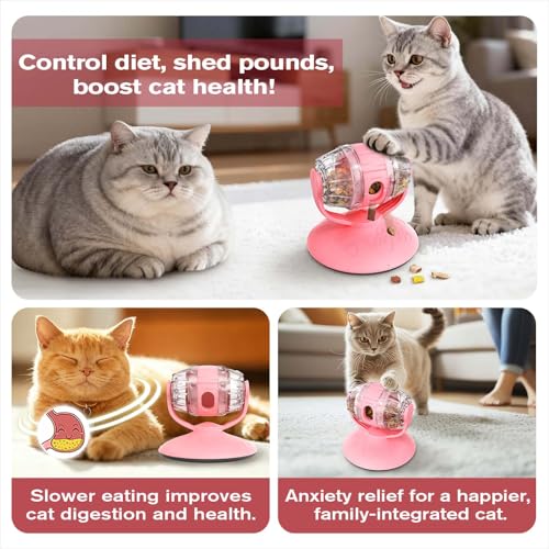 Cat Slow Feeder Toy, Interactive Cat Toy, cat treat dispenser toy(Pink) - color: Pink