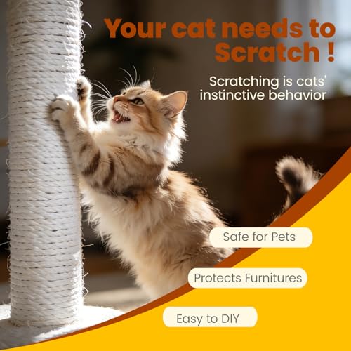 Natural Sisal Rope for Cat Tree and Scratching Post, 3/16 Inch x 100ft - size: 3/16'' x 100ft