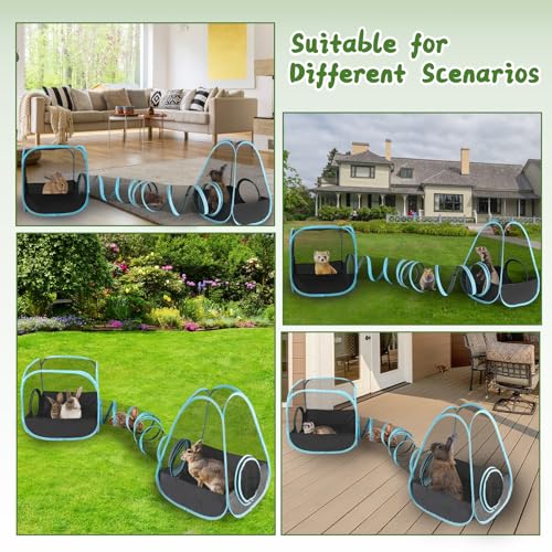 YUEPET Large Rabbit Tunnel, Bunny Tunnel for Small Pets, Ferret playpen - color: Mesh Black Blue