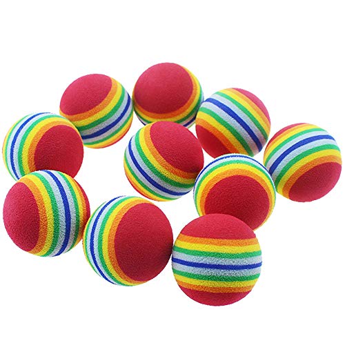 VOVIGGOL 12 Pack Rainbow Cat Toy Balls Soft EVA Foam Interactive Indoor Kittens Favorite Toys 1.38" Dia. Small Dogs Puppies Toy Balls Bulk Activity Chase Quiet Play Sponge Ball - color: 12Pcs/ 3 Type Color