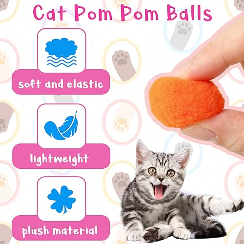 2 Cat Toy Launchers & 100 Cat Pom Pom Balls,Interactive Cat Toys - color: Colorful