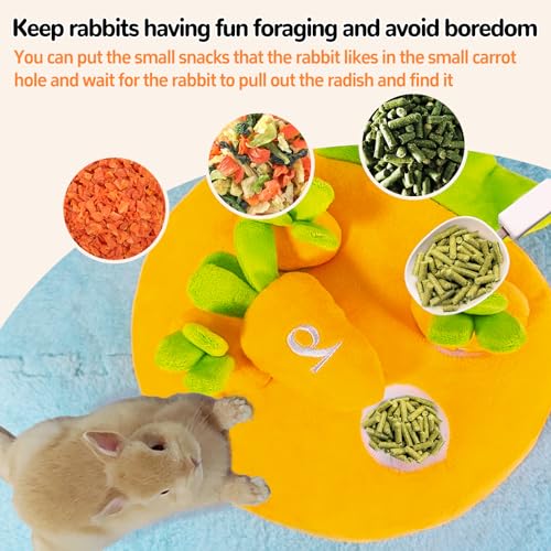Hamiledyi Rabbit Foraging Toys Bunny Plush Puzzle Toy Carrots Snuffle Mat for Chinchilla Guinea Pig Ferret Rat Entertainment (Yellow)