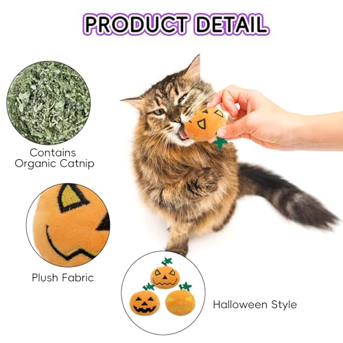 6pcs Halloween Pumpkin Catnip Toy，Hallowen Indoor Pumpkin Shaped Cat Toy Plush Interactive Chew Bite Toys for Cat Kitten Indoor Festive Holiday Cat Lover Gift - color: Pumpkin