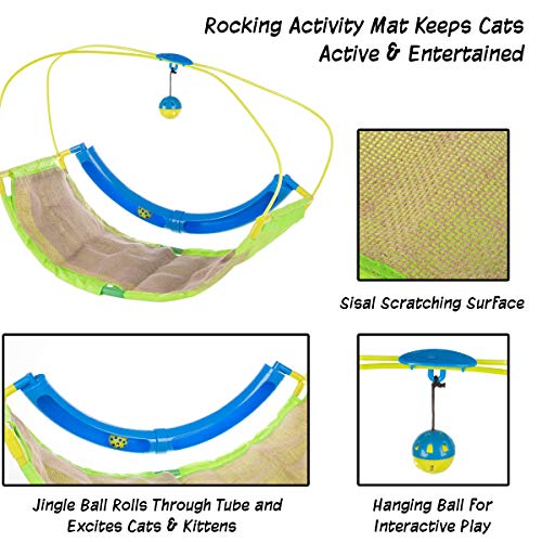 PETMAKER Interactive Cat Toy Rocking Activity Mat- Swing Playing Station with Sisal Scratching Area, Hanging Toy, Rolling Ball for Cats and Kittens - style: Rocking Mat