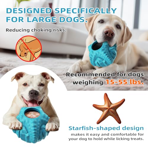 Dog Chew Toys for Aggressive Chewers, Freezable Stuffable Lick Toy with 2 Refillable Cups, Durable Nylon Enrichment Toy for Boredom & Separation Anxiety, Medium Large Dogs 15-55 lbs - color: Blue