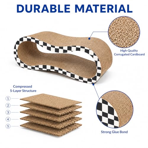 2 in 1 Large Cardboard Cat Scratcher Lounger, Cat Scratching Board for Indoor Cats, 100% Recyclable & Reversible Horizontal Scratching Pads Prevents Furniture Damage, Checkerboard - color: 2 IN 1 Large Checkerboard