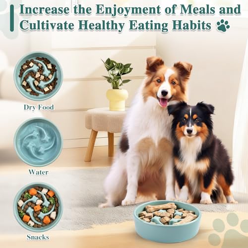 Ceramic Slow Feeder Dog Bowls, 0.6 Cups Dog Food Dish for Small Breed - color: Light Green-M