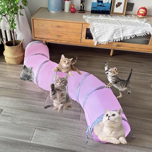 2-Way Long Collapsible Cat Tunnel Tube Toy Pink - color: Pink Grey